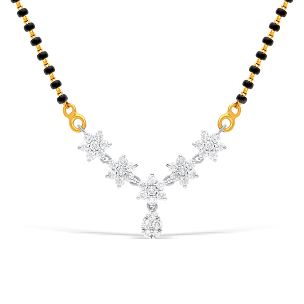 Flower cluster white gold mangalsutra with lab-grown diamonds and pear drop pendant – front view