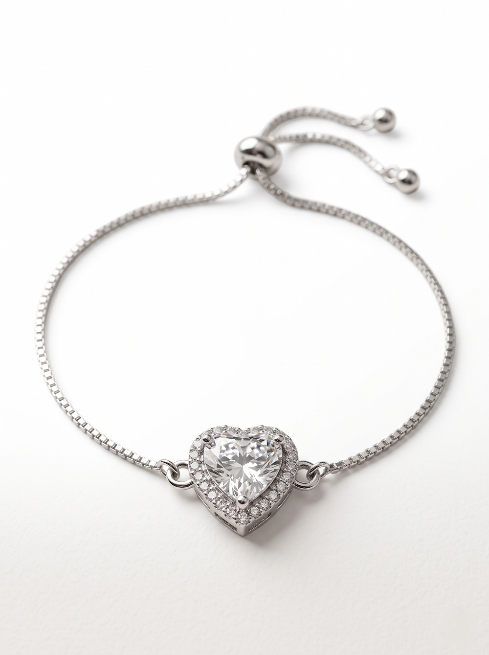 Heart Halo - 925 Silver Adjustable Heart Bracelet
