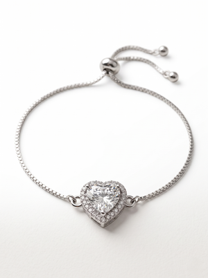 Heart Halo - 925 Silver Adjustable Heart Bracelet