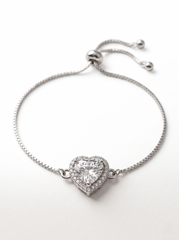 Heart Halo - 925 Silver Adjustable Heart Bracelet