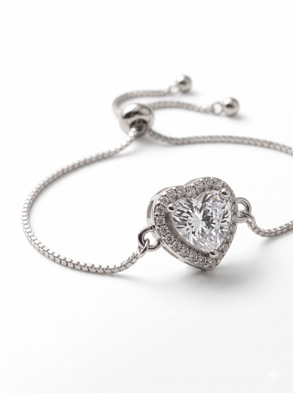 Heart Halo - 925 Silver Adjustable Heart Bracelet