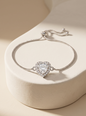 Heart Halo - 925 Silver Adjustable Heart Bracelet