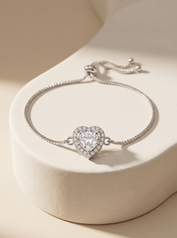 Heart Halo - 925 Silver Adjustable Heart Bracelet