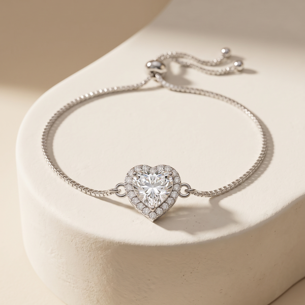 Heart Halo - 925 Silver Adjustable Heart Bracelet