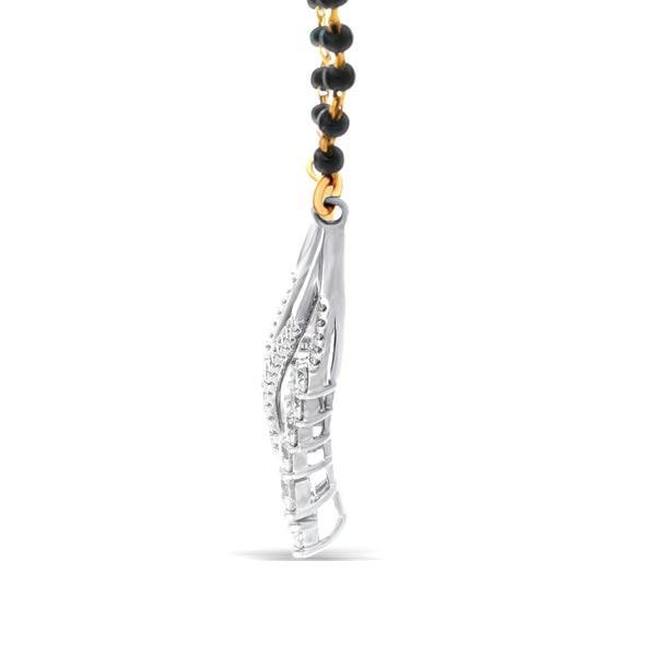 White gold lab-grown diamond mangalsutra pendant – side profile view