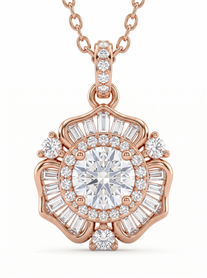 925 Sterling Silver Floral Moissanite Chain Pendant
