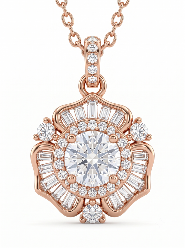 925 Sterling Silver Floral Moissanite Chain Pendant