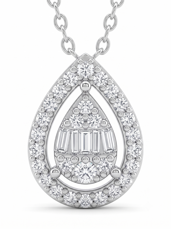 925 Sterling Silver Teardrop Moissanite Chain Pendant