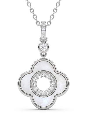 925 Sterling Silver Mother of Pearl Moissanite Chain Pendant