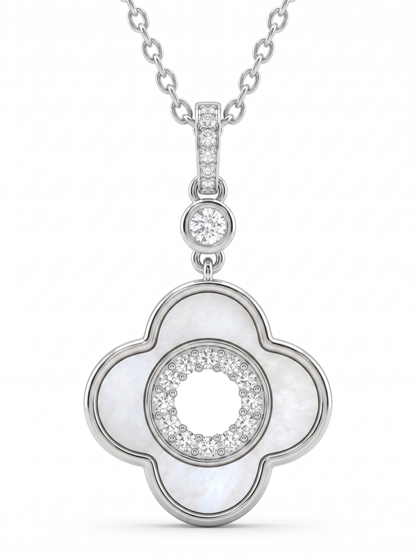925 Sterling Silver Mother of Pearl Moissanite Chain Pendant