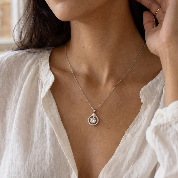 Starlight Halo - 925 Silver Round Pendant with Star
