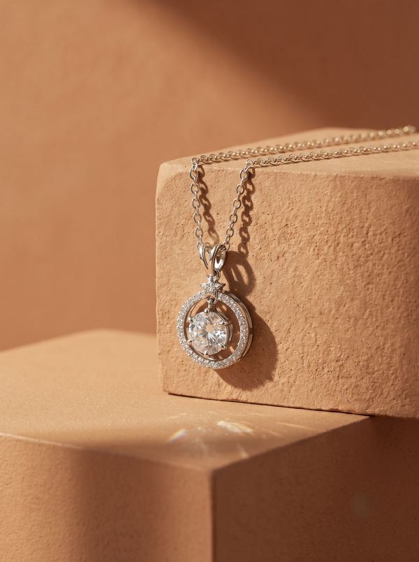 Starlight Halo - 925 Silver Round Pendant with Star