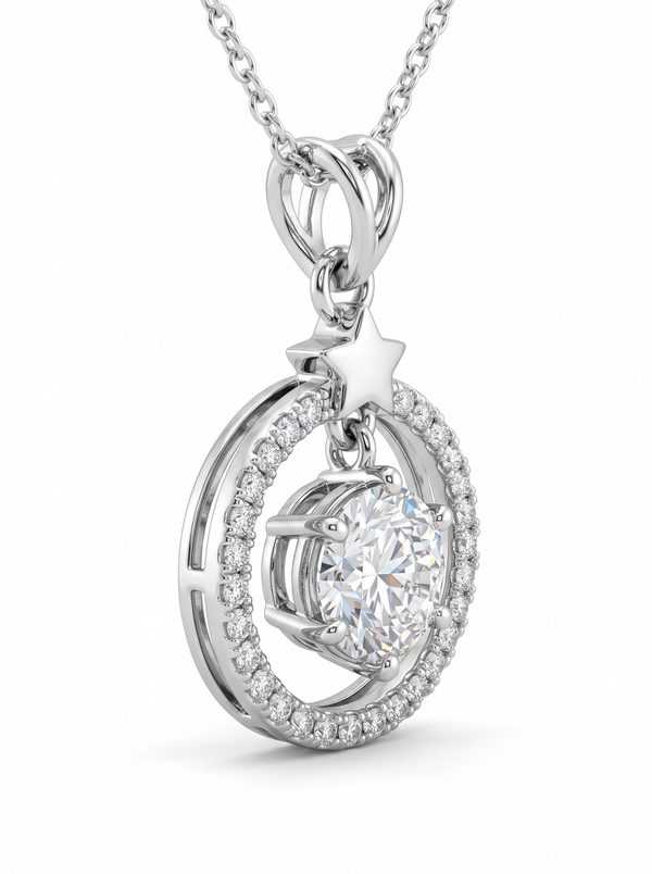 Starlight Halo - 925 Silver Round Pendant with Star