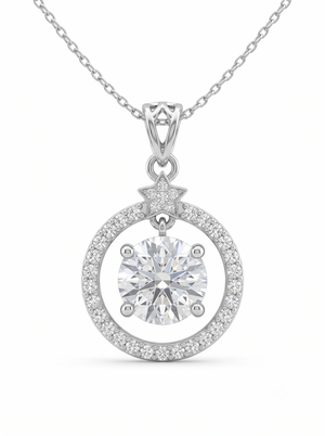 Starlight Halo - 925 Silver Round Pendant with Star