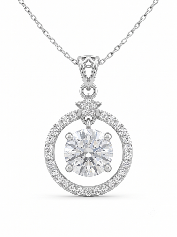 Starlight Halo - 925 Silver Round Pendant with Star